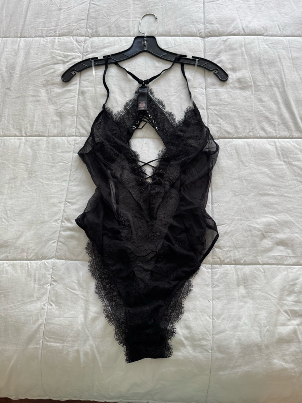 Victoria's Secret Black Lace Sheer Teddy Bodysuit. NWOT. Size M.